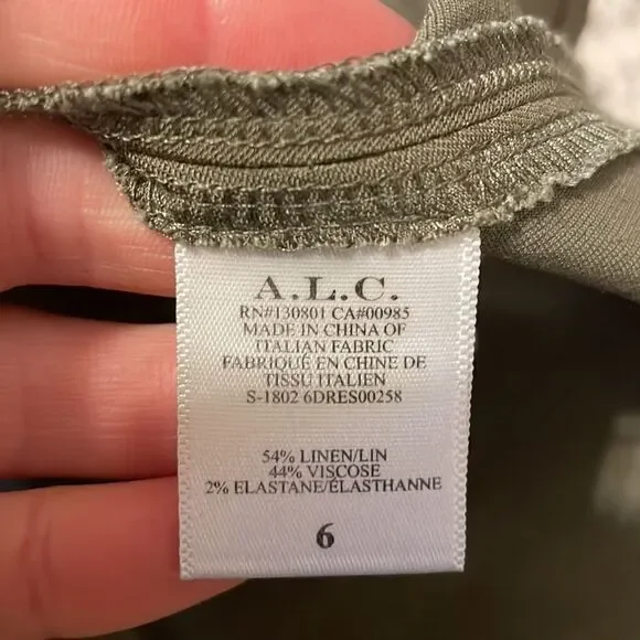 ALC Hudson Cold Shoulder Midi Dress Linen Blend Olive